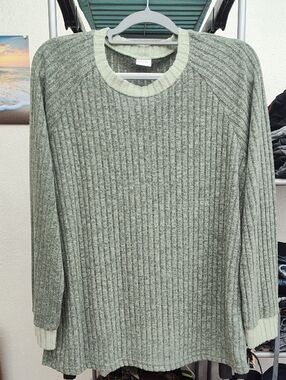 Relaxed Ribbed Crewneck Sweater in Sage Green